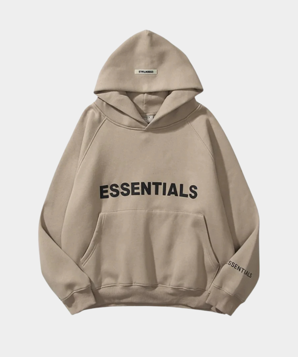 Hoodie Beige Essentials (Beige Logo Negro)