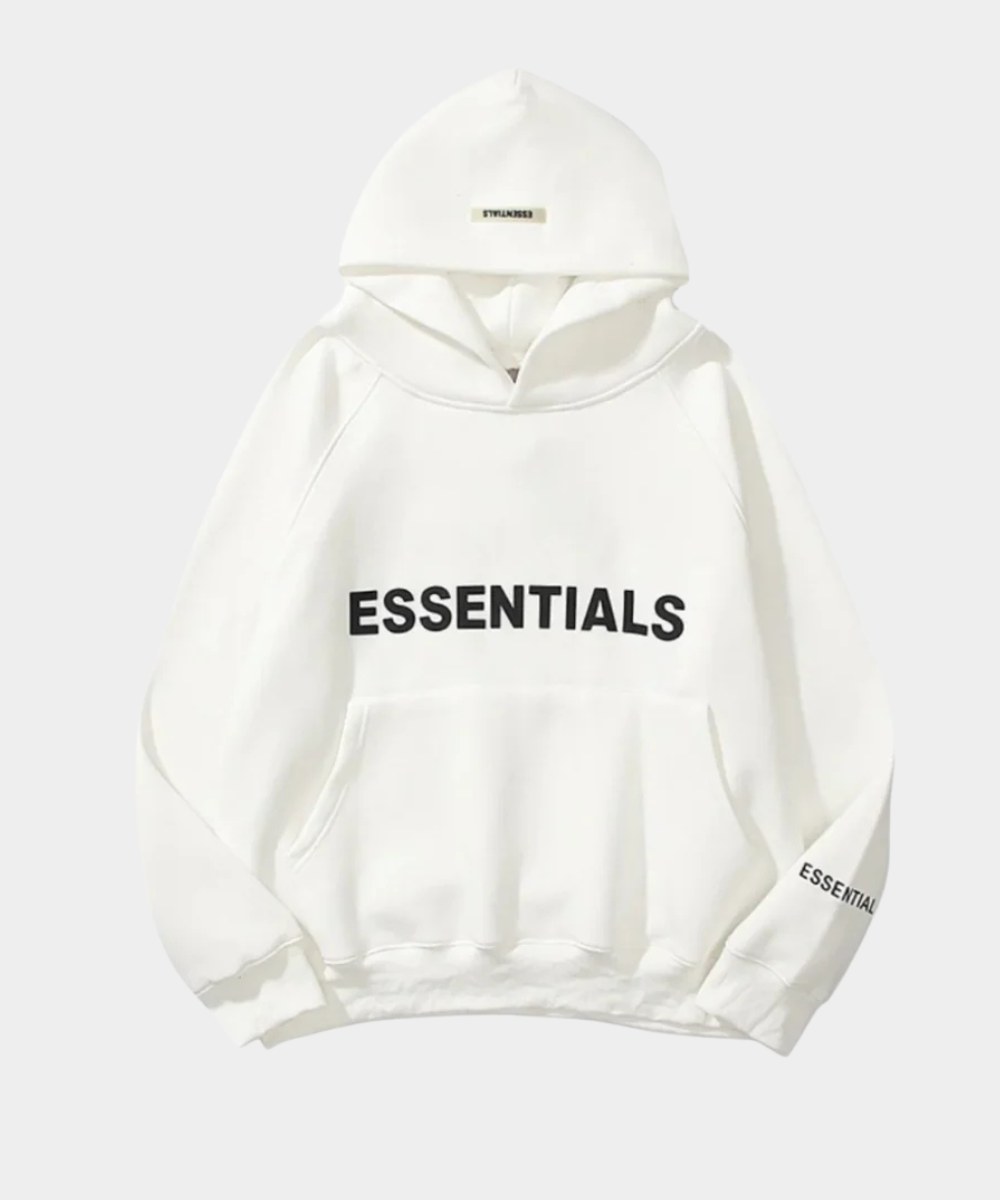 Hoodie White Essentials (Blanca Logo Negro)